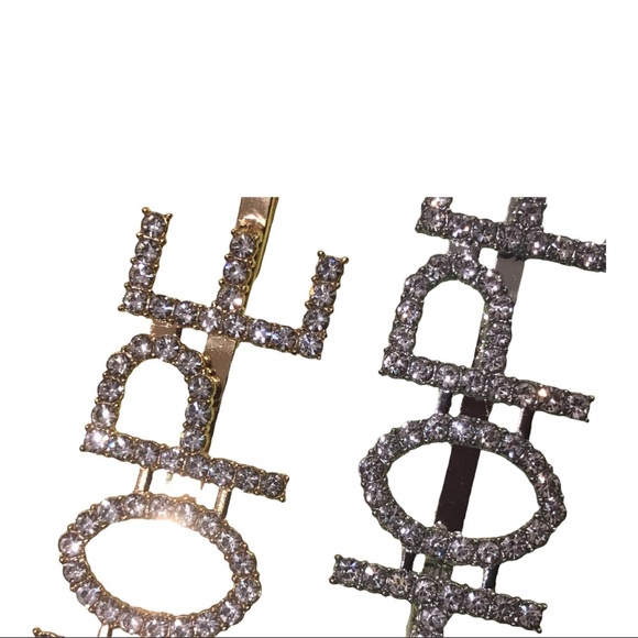 2 sets Gold and silver plated gemstone bling HOPE monogrammed hair clips set-$15 - Picture 5 of 11